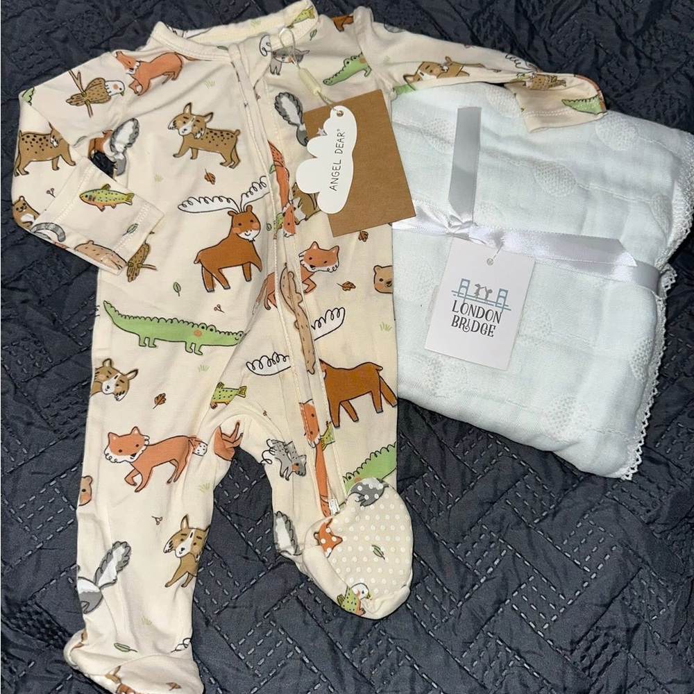Angel Dear Cream Animal Print Footie